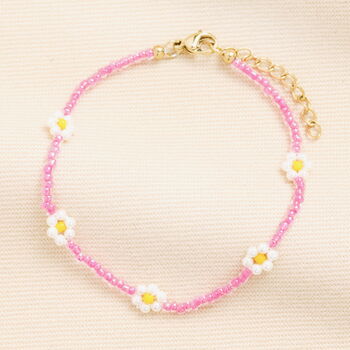 Stainless Steel Beaded Daisy Bracelet In Blue Or Pink, 2 of 3