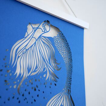 Mermaid 'Let It Flow' Blue Papercut Wall Art, 2 of 11