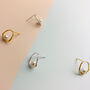 Sterling Silver Pearl Circle Drop Stud Earrings, thumbnail 3 of 5