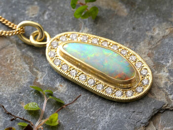 Australian Opal Necklace With Diamonds In 18k Yellow Gold, 2 of 3