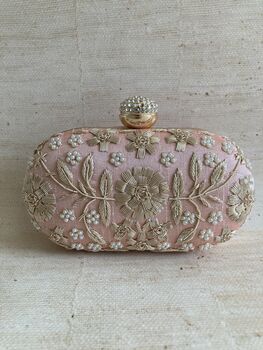 Pink Raw Silk Oval Clutch Bag, 5 of 10