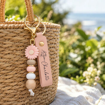 Personalized Floral Beaded Keychain Gift For Her, 4 of 8