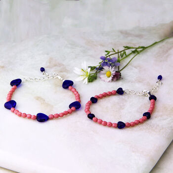 Mummy And Me Pink And Blue Hearts Bracelet, 4 of 9