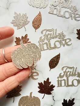 50 X Fall In Love Pumpkin, Leaf Confetti, Autumn Wedding, Table Decor, 3 of 6