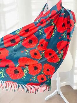 Poppy Fields By Monet And Poppy Print Reversible Scarf, 2 of 4