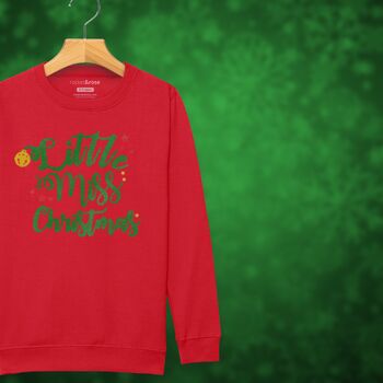 'Little Miss Christmas' Glittery Girls Christmas Jumper Sweatshirt, 10 of 12