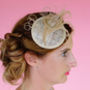 Nude And Gold Feather Cocktail Hat 'Pippa', thumbnail 4 of 11
