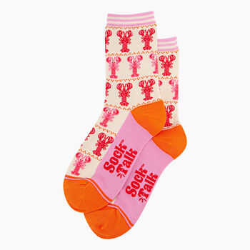 Women's Bamboo Socks Cream Lobster Stripes, 2 of 5