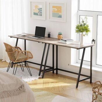 Greige Computer Desk Work Table With Steel Frame, 2 of 7