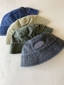 Personalised Varsity Year Vintage Denim Bucket Hat, 5 of 6