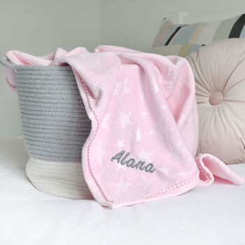 Personalised Embossed Star Pink Baby Blanket, 2 of 8