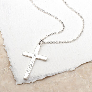 Personalised Sterling Silver Cross And Curb Chain, 3 of 6