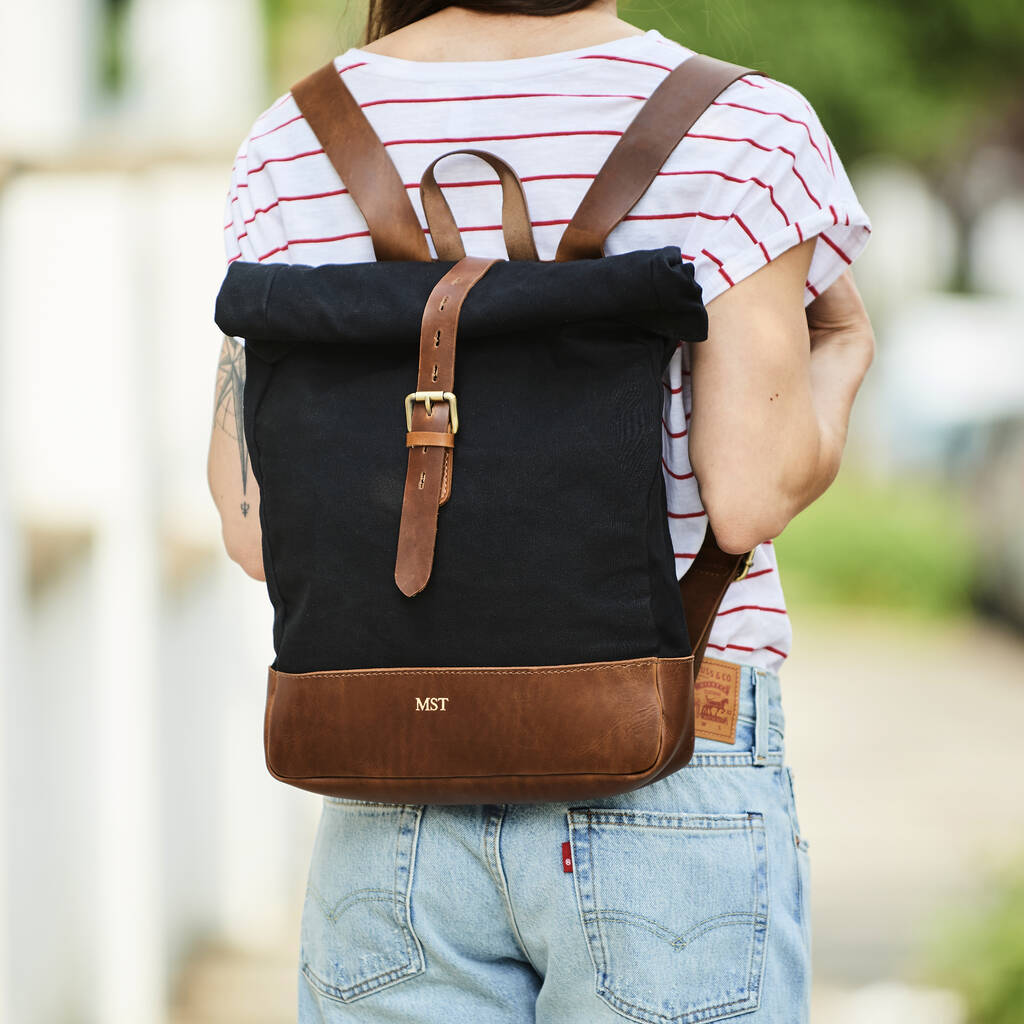 Canvas And Leather Rolltop Backpack, 1 of 7
