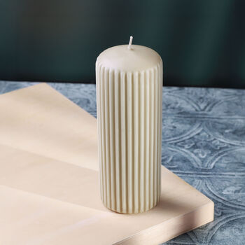 G Decor Velluto Bianco Sculpted Cream Ribbed Pillar Candle In A Velvet Matte Finish, 3 of 3