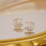 Monaco D’or Gold Pavé Star Moon Crystal Stud Earrings, thumbnail 2 of 4