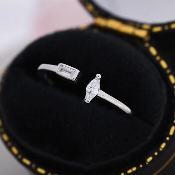 Cz Marquise And Baguette Open Ring In Sterling Silver, 8 of 12