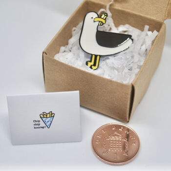 Personalised Tiny Parcel, Birthday Card + Seagull Pin, 3 of 8