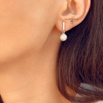 Pearl Earrings With Sparkling Cz Diamond Stones Gift For Her, 2 of 6