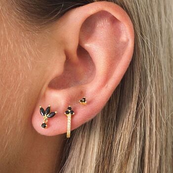 Stud Earring Set, Gold Stud Earrings, Black Earring Set, 2 of 6
