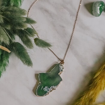 Gold Plate Green Agate Crystal Long Length Necklace, 2 of 7