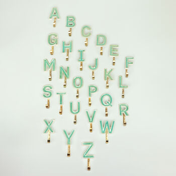 G Decor Alphabet Green Crackle Hooks Antique Brass, 10 of 11