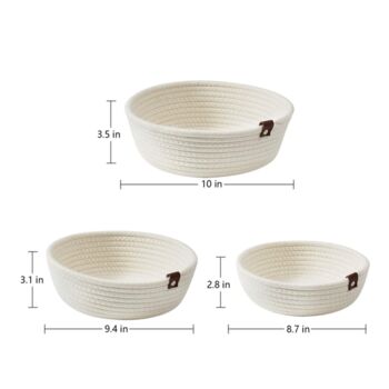 Pack Of Three White Small Woven Storage Basket, 2 of 4