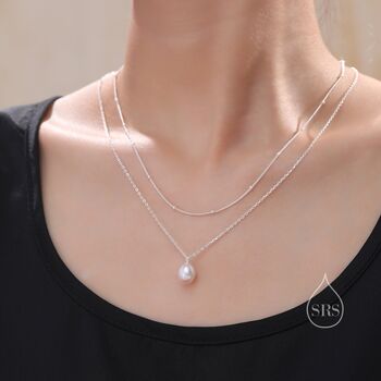 Sterling Silver Freshwater Pearl Double Layer Pendant Necklace, 6 of 12