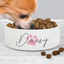 Personalised Pink Paw Print Pet Bowl, thumbnail 2 of 4
