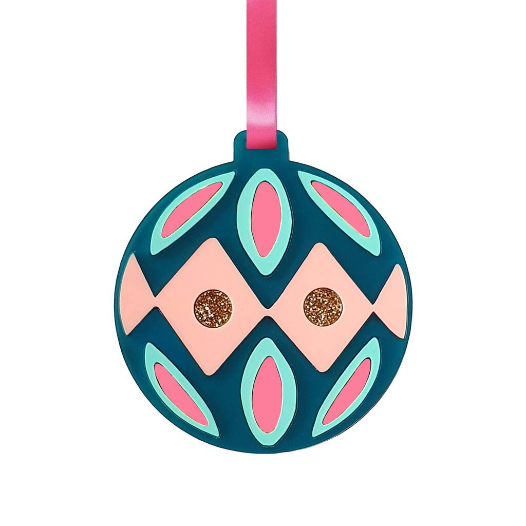 Teal Christmas Tree Bauble Decoration By Natalie Lea Owen