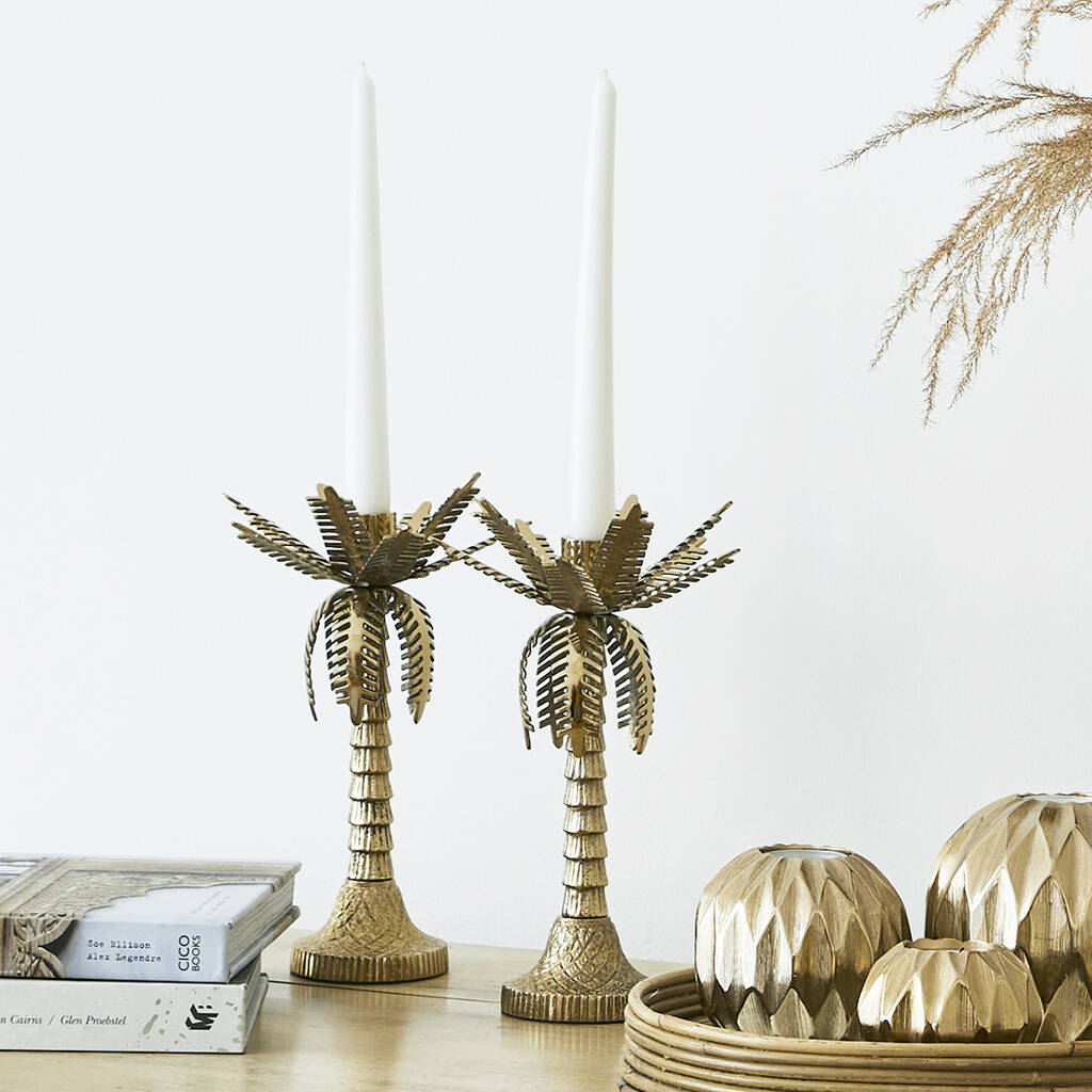 Gold Palm Tree Candlestick Holder By Primrose & Plum