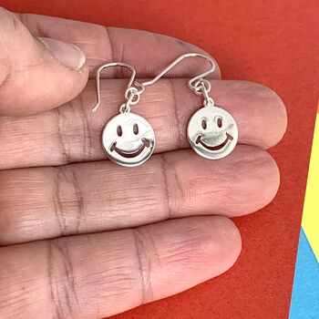 Sterling Silver Smiley Face Earrings, 3 of 4