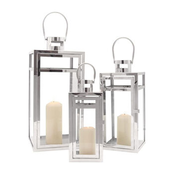 Set Of Three Candle Holder Glass Lantern Decorative, 12 of 12