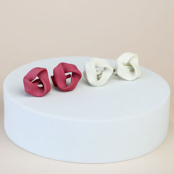 White Or Pink Twisted Triangle Clip On Earrings, 2 of 4