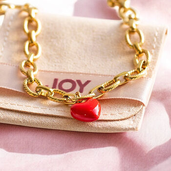 Red Enamel Heart Chunky Charm Bracelet, 2 of 3