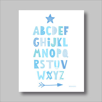 Alphabet Blue Scandi Nursery Print, 2 of 5