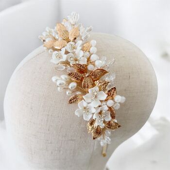 White And Gold Bridal Headband, 2 of 5