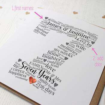 Personalised 7th Wedding Anniversary Card For Couple, 2 of 5