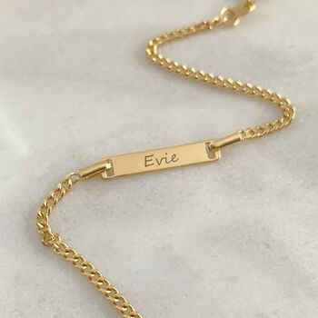 Yellow Gold Engraved Children's Curb Chain Bracelet, 2 of 10