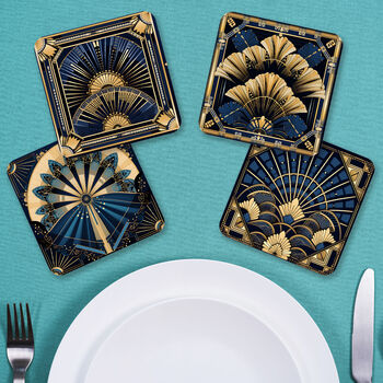 Deco Elegance In Blue Set Of Four Pu Leather Coasters, 4 of 8