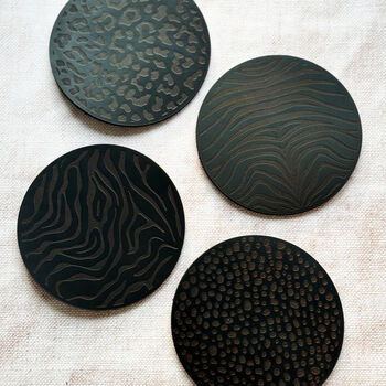 Black Animal Print Leather Coasters, 4 of 5