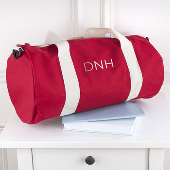 Monogrammed Barrel Gym Bag In Red, 2 of 8