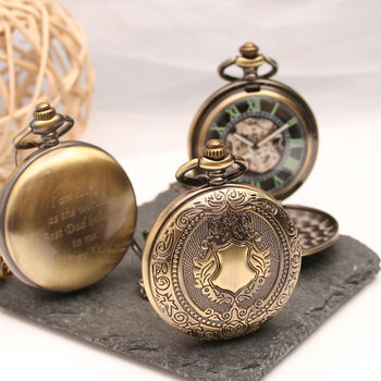 Bronze Engraved Pocket Watch With Heraldic Design, 3 of 6