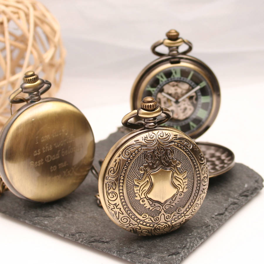Bronze Engraved Pocket Watch With Heraldic Design By GiftsOnline4U ...