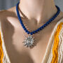 Navy Bead And Sun Pendant Necklace, thumbnail 1 of 5