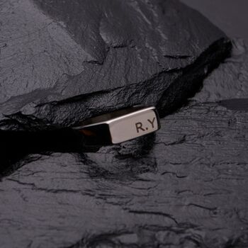 Engraved Silver Rectangle Signet Ring, 7 of 12
