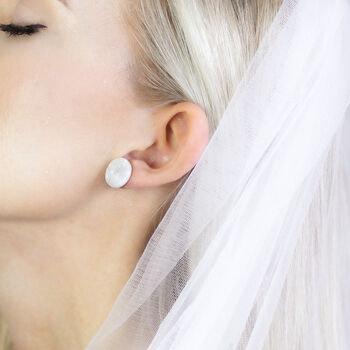 White Pearlescent Stud Wedding Bridal Earrings, 2 of 5