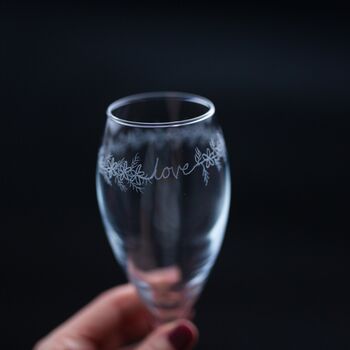 Love Wreath Hand Engraved Champagne Flutes, 4 of 8
