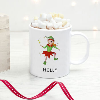 Personalised Playful Elf Christmas Polymer Mug, 7 of 9
