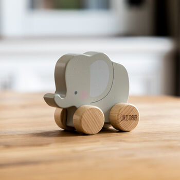 Personalised Wooden Push Toy Elephant Bear Or Rabbit, 5 of 12