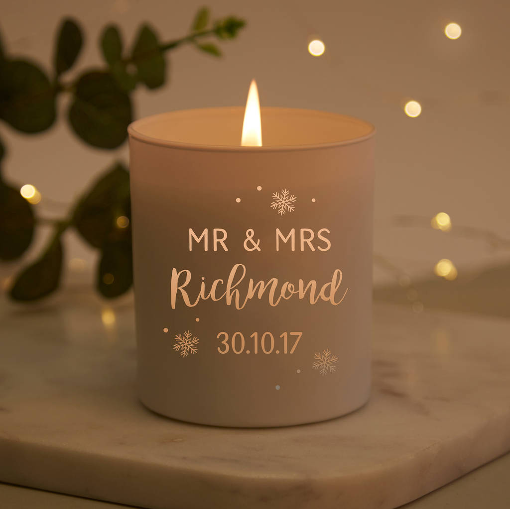 wedding gift christmas scented candle personalised by norma&dorothy
